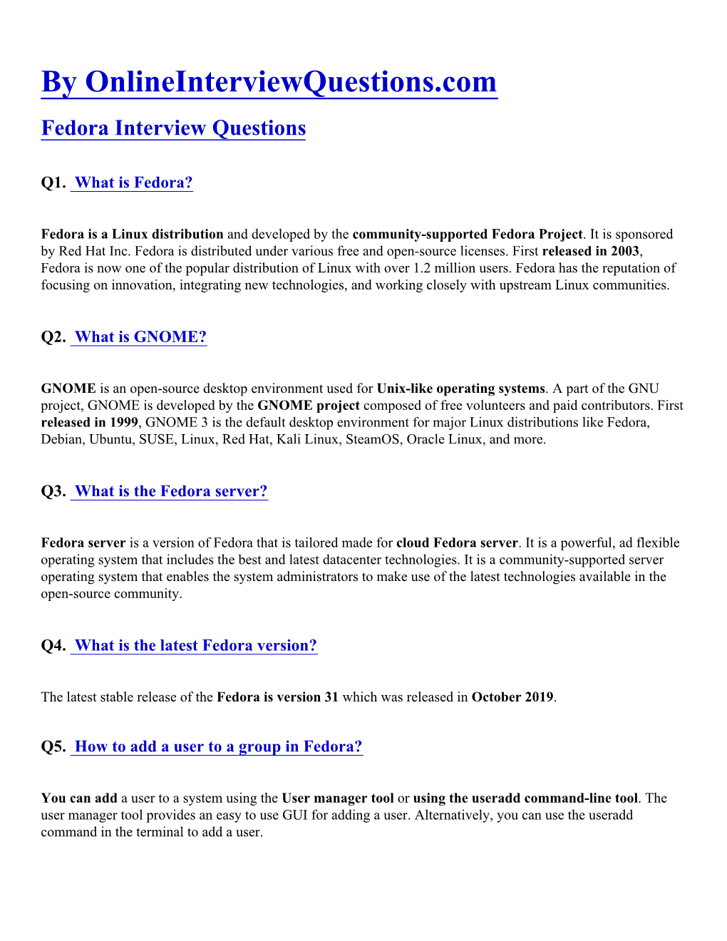 Fedora Interview Questions