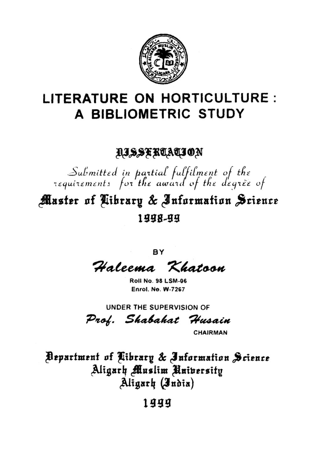 Literature on Horticulture a Bibliometric Study