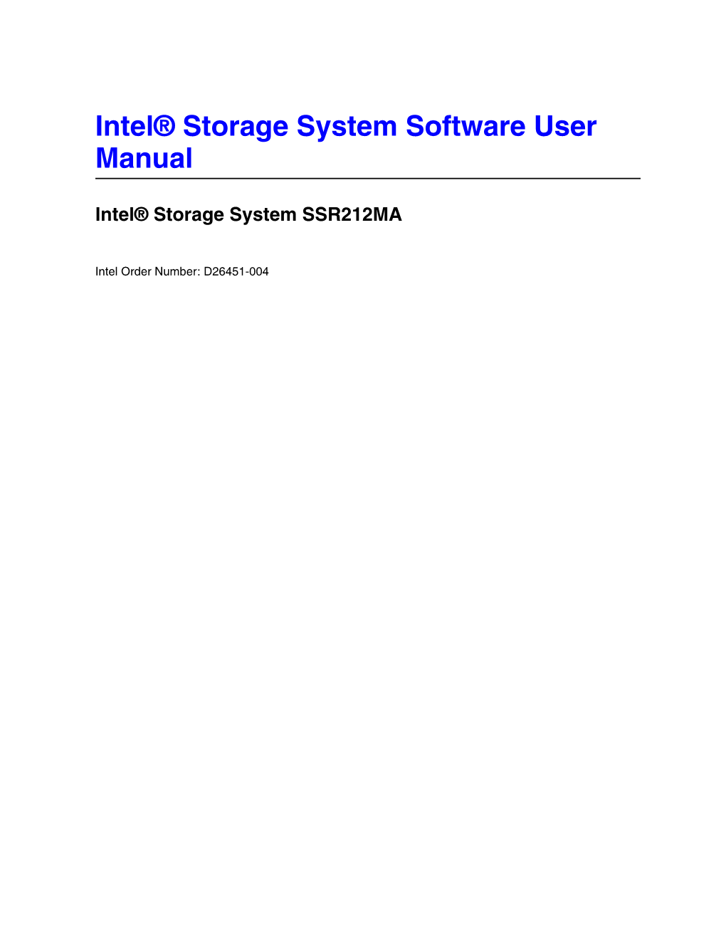 Intel® Storage System Software User Manual