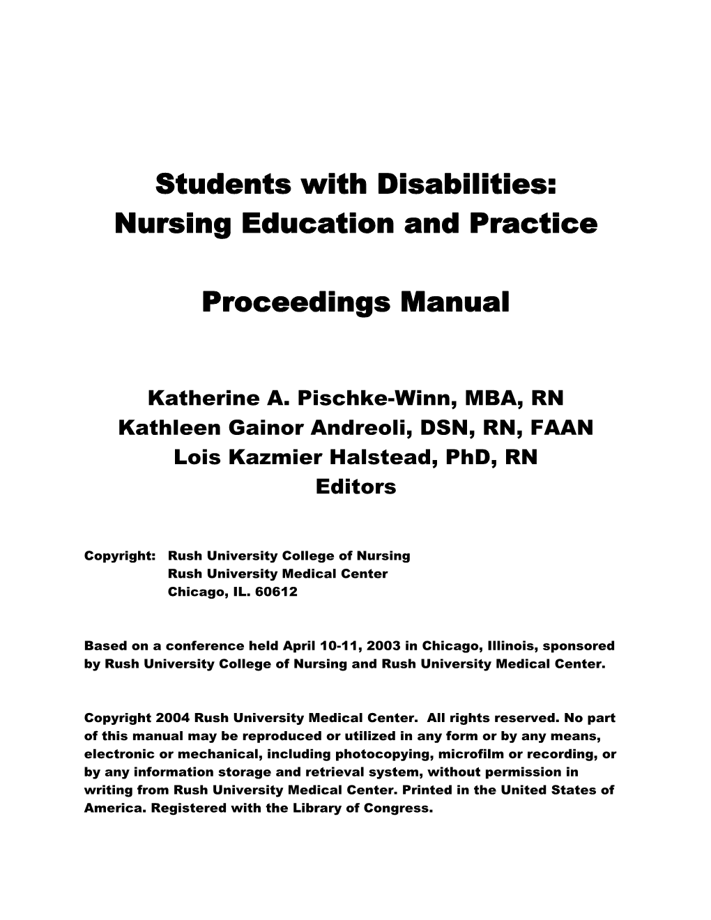 Students with Disabilities: Nursing Education and Practice