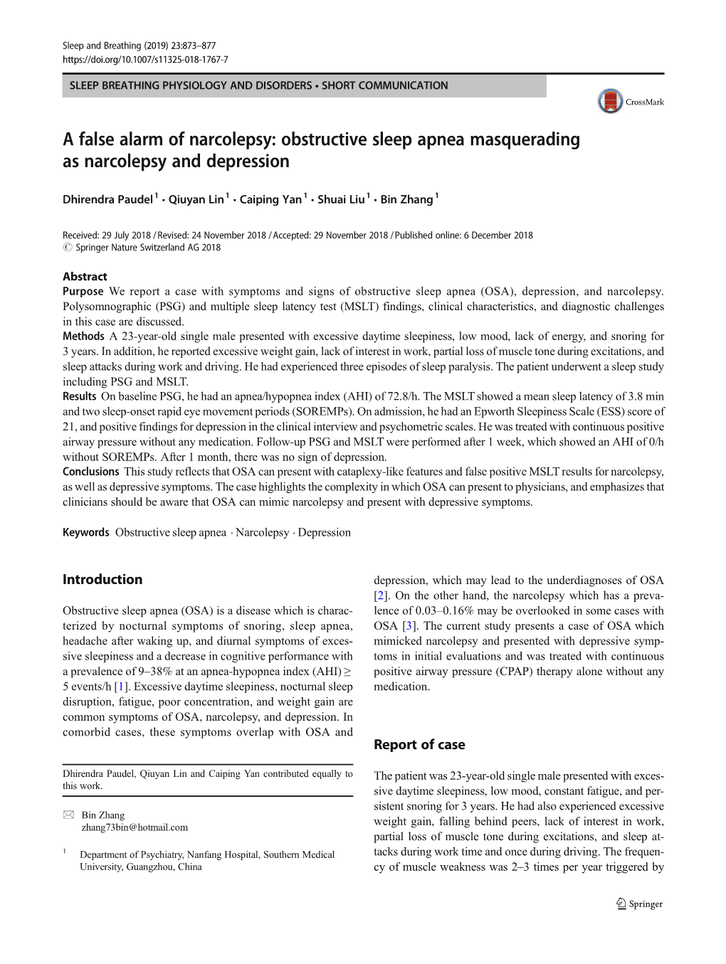 A False Alarm of Narcolepsy: Obstructive Sleep Apnea Masquerading As Narcolepsy and Depression