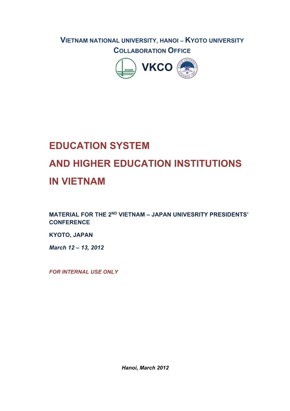 Education System and Higher Education Institutions in Vietnam