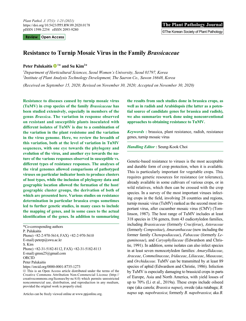 Resistance to Turnip Mosaic Virus in the Family Brassicaceae