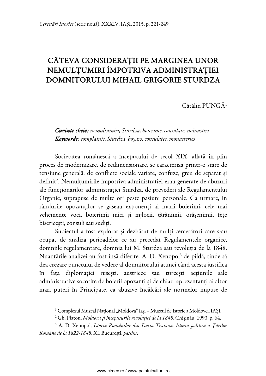 Câteva Consideraţii Pe Marginea Unor Nemulţumiri Împotriva Administraţiei Domnitorului Mihail Grigorie Sturdza