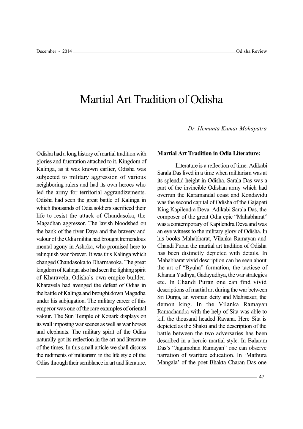 Martial Art Tradition of Odisha