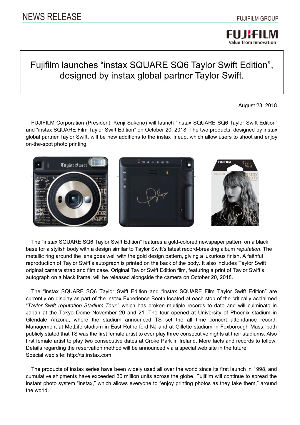 Fujifilm Launches “Instax SQUARE SQ6 Taylor Swift Edition”, Designed by Instax Global Partner Taylor Swift