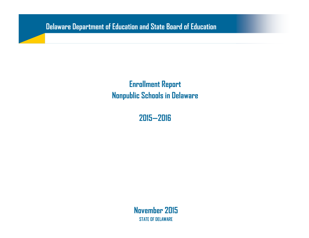 November 2015 Enrollment Report Nonpublic Schools in Delaware