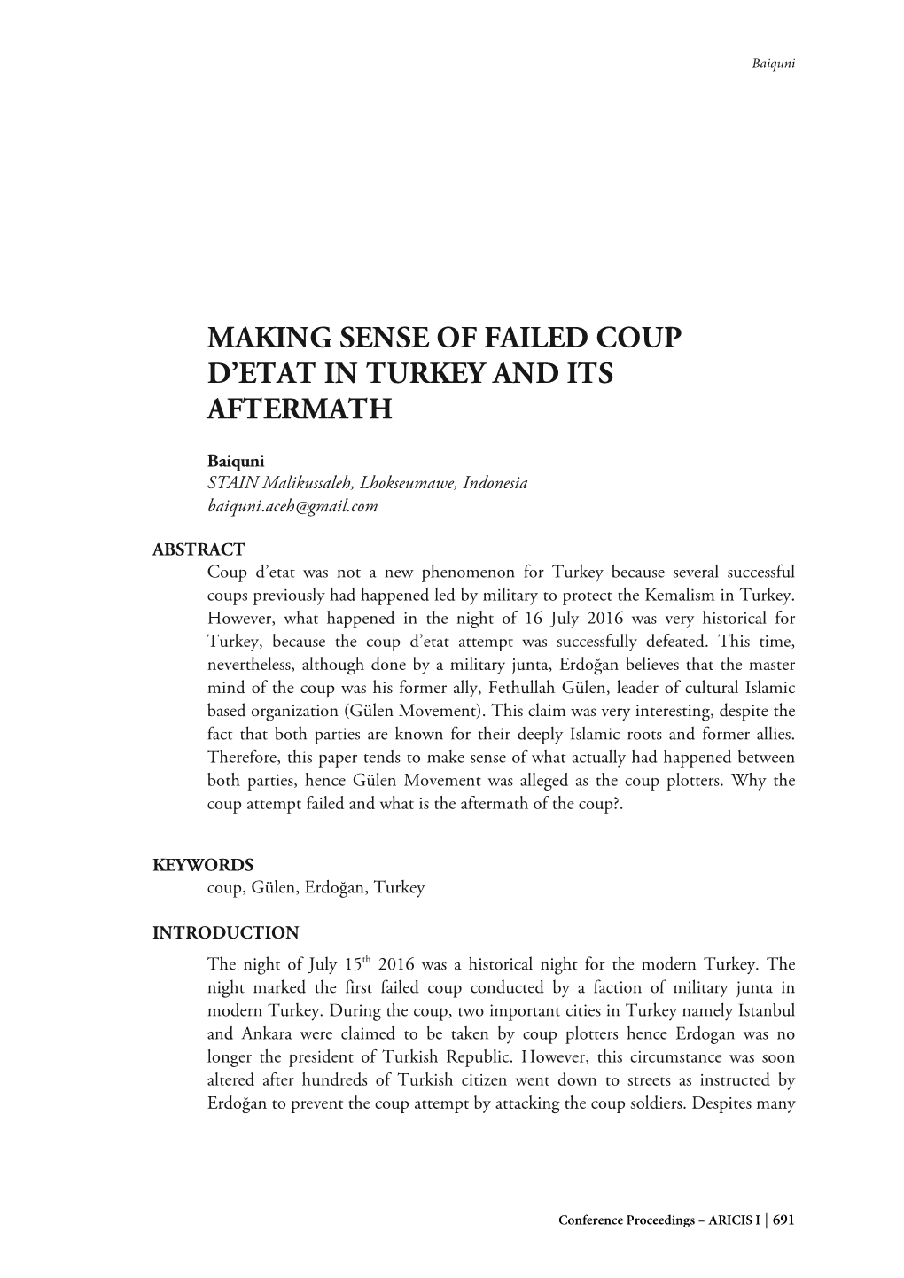 Making Sense of Failed Coup D'etat in Turkey and Its