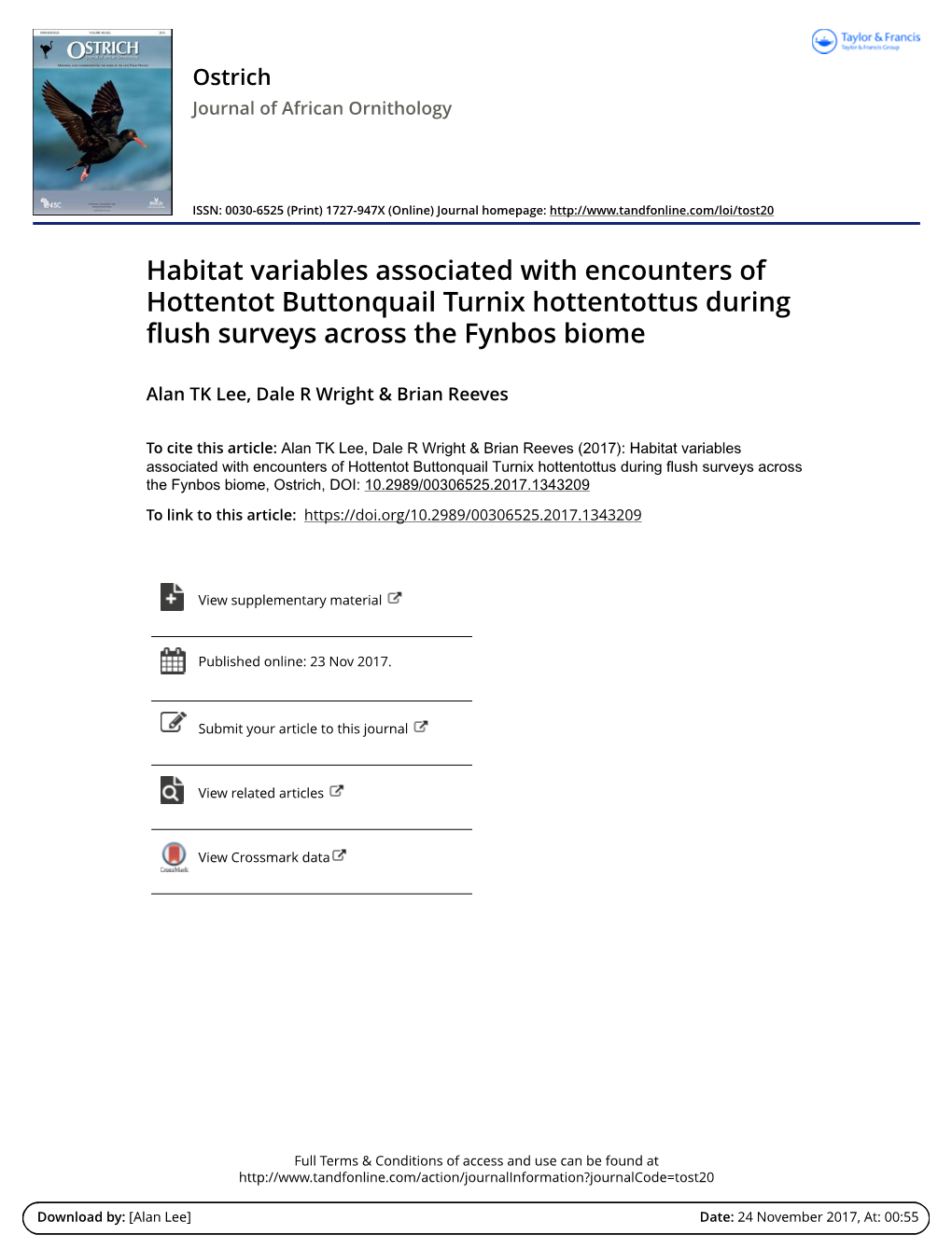 Habitat Variables Associated with Encounters of Hottentot Buttonquail Turnix Hottentottus During Flush Surveys Across the Fynbos Biome