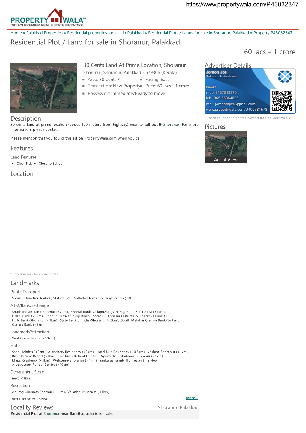 Residential Plot / Land for Sale in Shoranur, Palakkad (P43032847