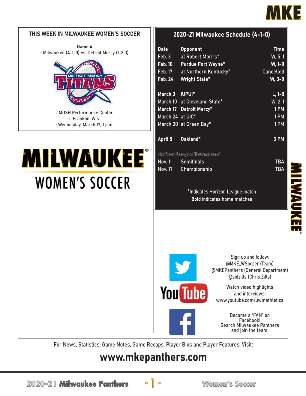 2020-21 Milwaukee Panthers Women's Soccer