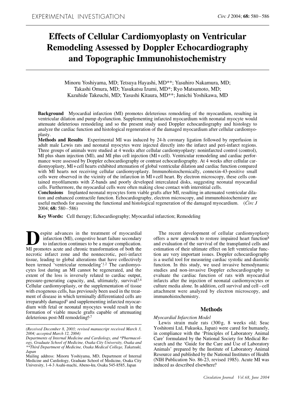 Effects of Cellular Cardiomyoplasty on Ventricular Remodeling Assessed by Doppler Echocardiography and Topographic Immunohistochemistry