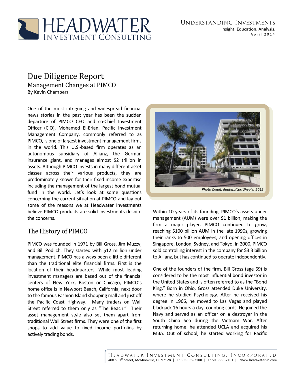 Due Diligence Report Management Changes at PIMCO by Kevin Chambers