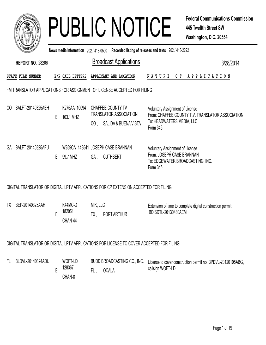 Broadcast Applications 3/28/2014