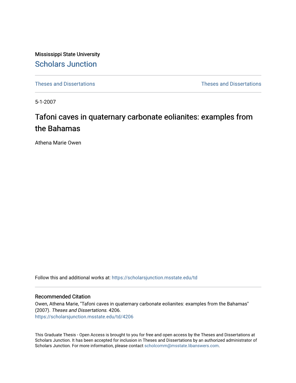 Tafoni Caves in Quaternary Carbonate Eolianites: Examples from the Bahamas