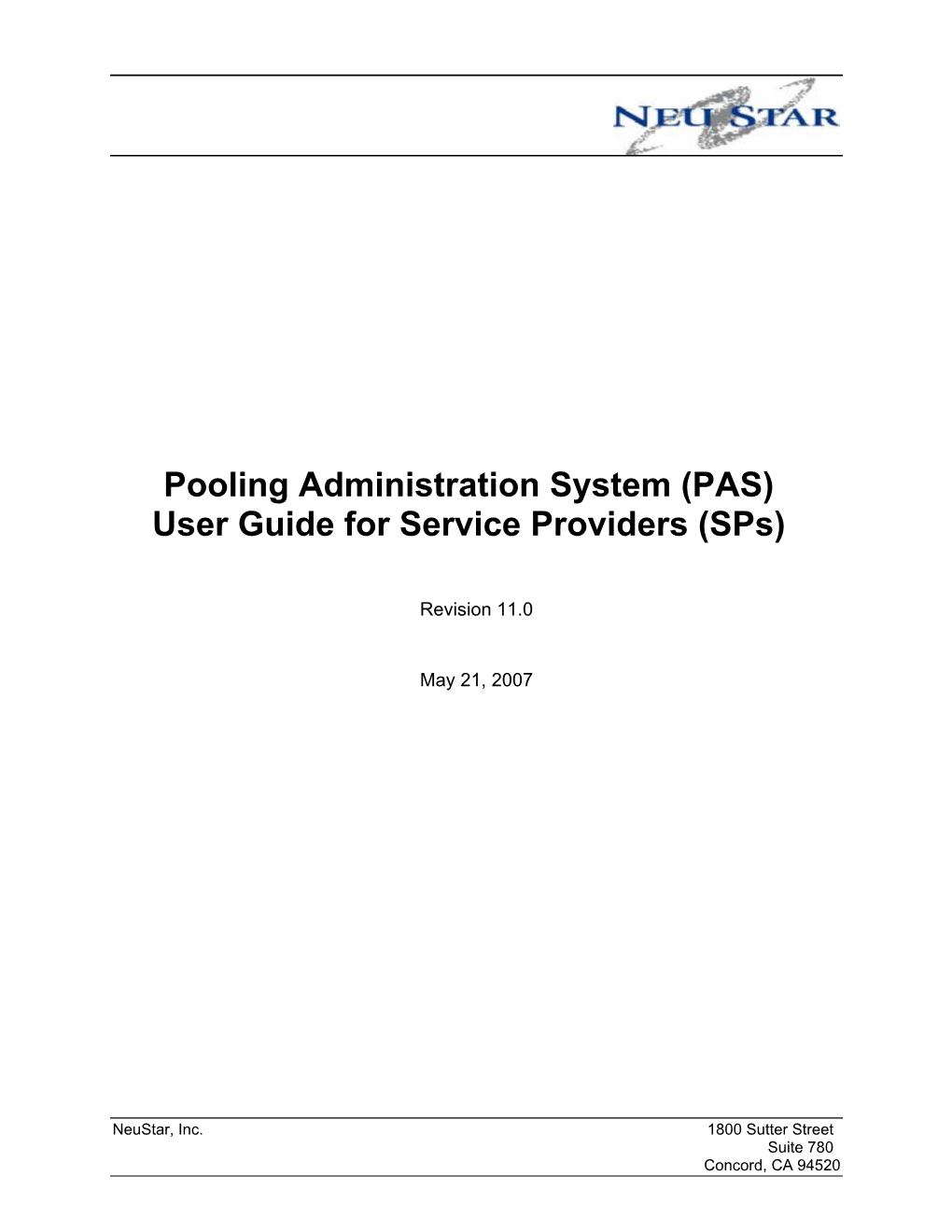 Pooling Administration System (PAS) User Guide for Service Providers (Sps)
