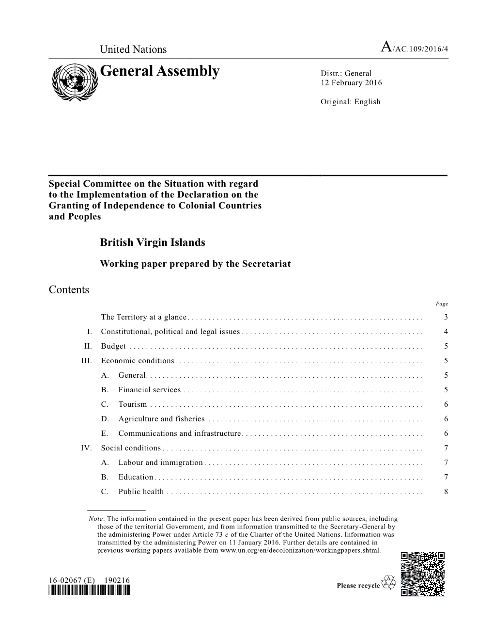 General Assembly Distr.: General 12 February 2016