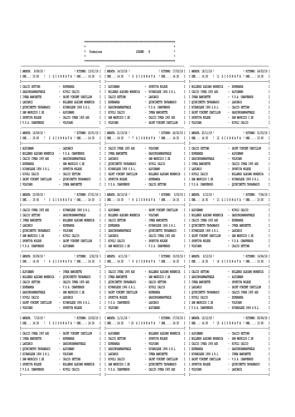 Calendario Eccellenza Girone B