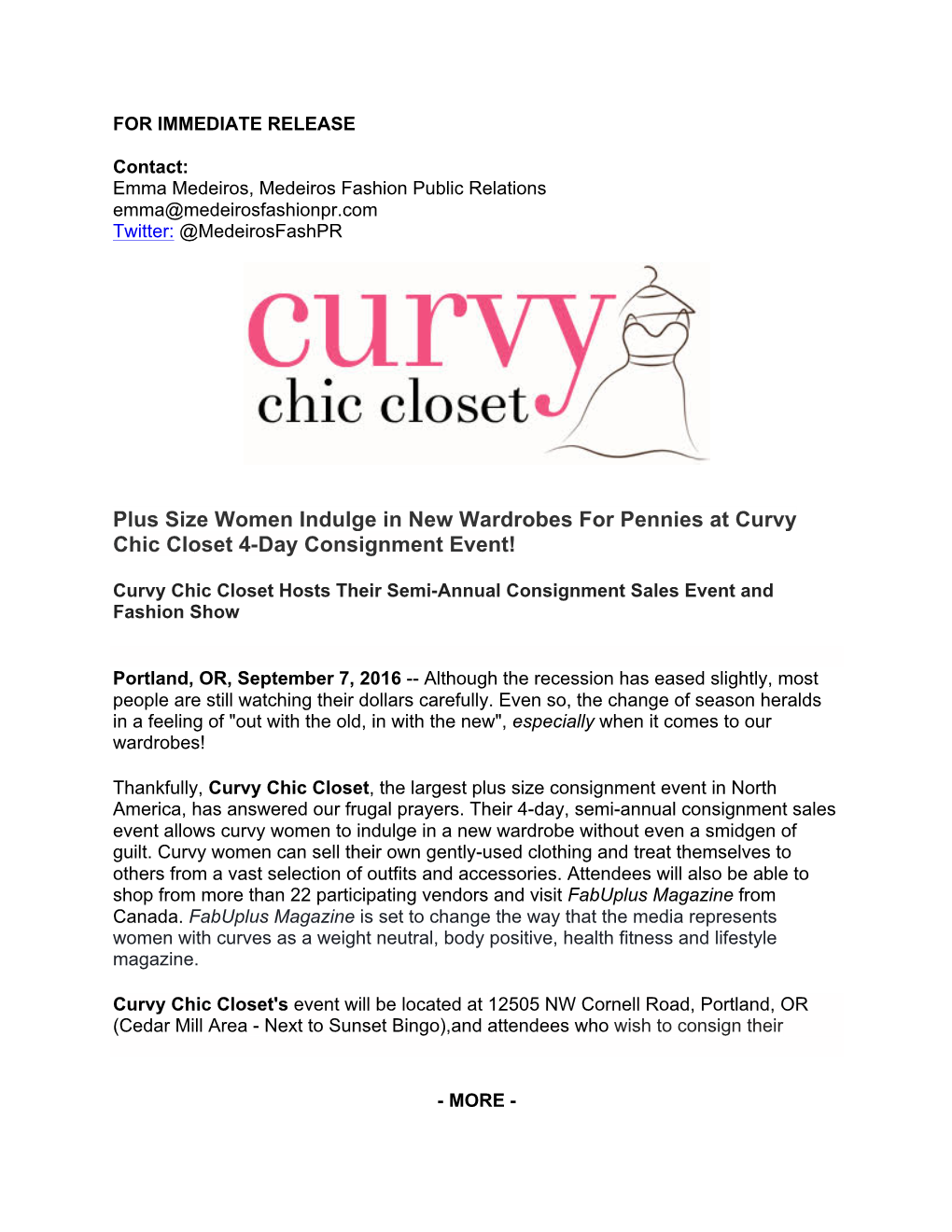 Size Women Indulge in New Wardrobes for Pennies at Curvy Chic Closet 4-Day Consignment Event!