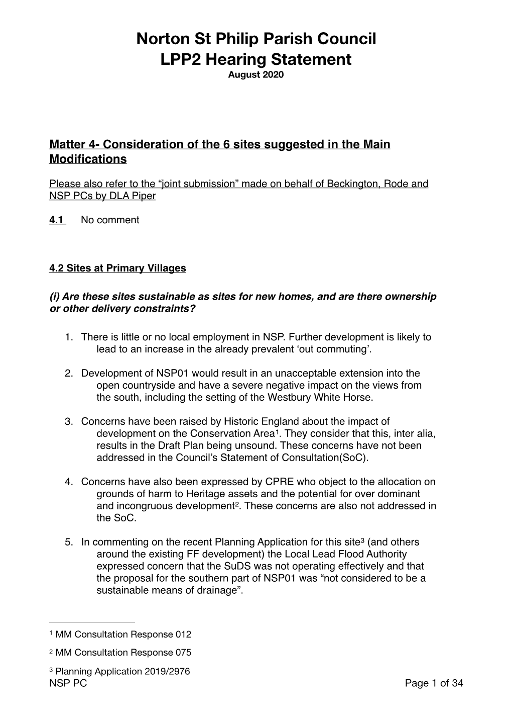 Norton St Philip Parish Council LPP2 Hearing Statement August 2020