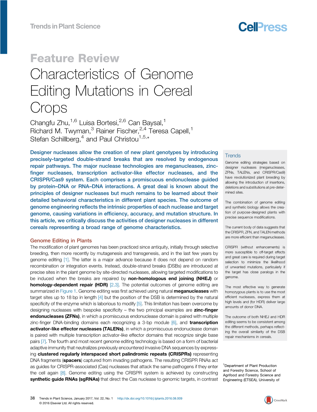 Characteristics of Genome Editing Mutations in Cereal Crops