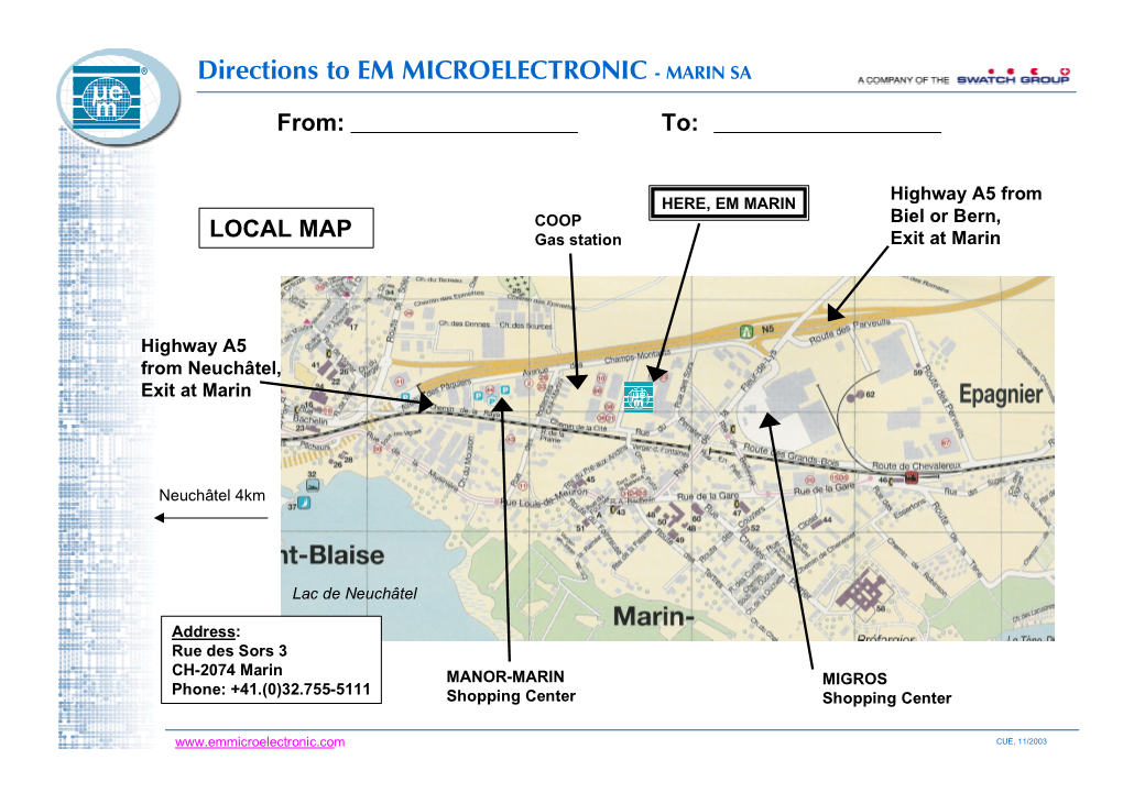 Directions to EM MICROELECTRONIC - MARIN SA