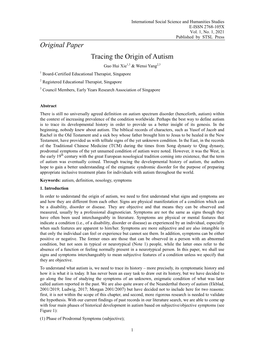 Original Paper Tracing the Origin of Autism