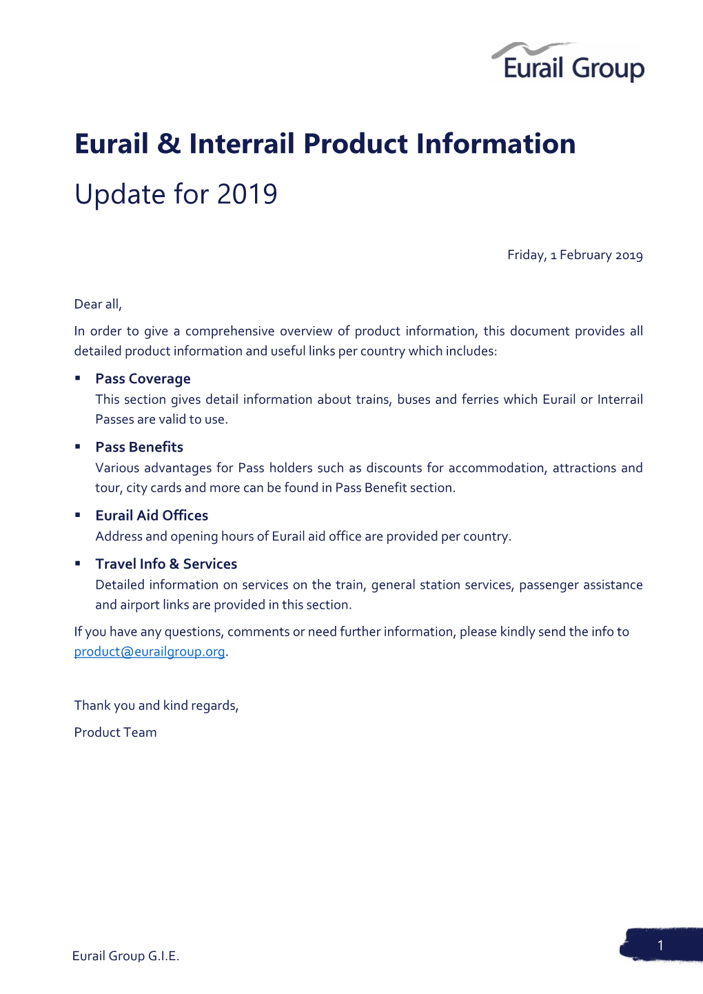 Eurail & Interrail Product Information Update for 2019