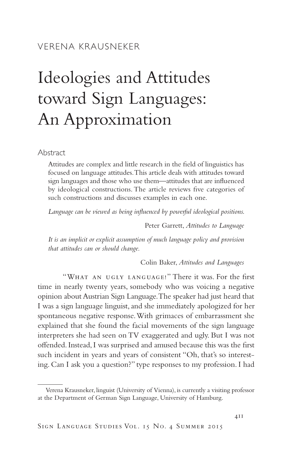 Ideologies and Attitudes Toward Sign Languages: an Approximation (SLS