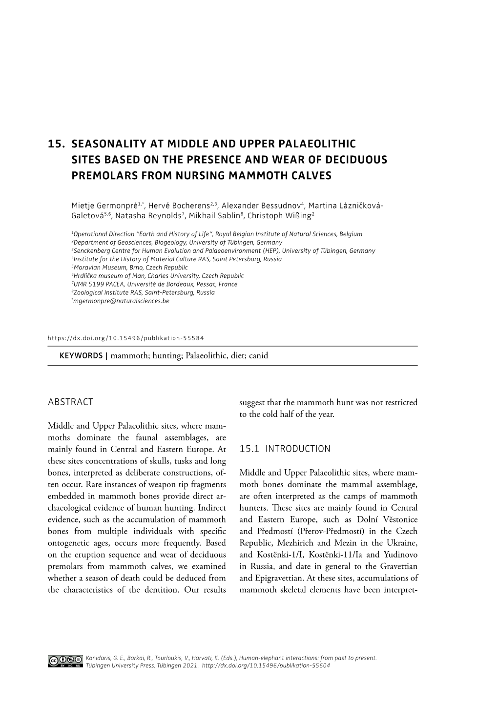 15. Seasonality at Middle and Upper Palaeolithic Sites Based on the Presence and Wear of Deciduous Premolars from Nursing Mammoth Calves