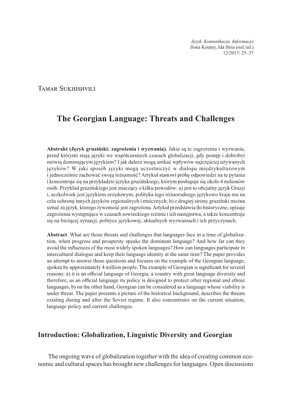 The Georgian Language: Threats and Challenges