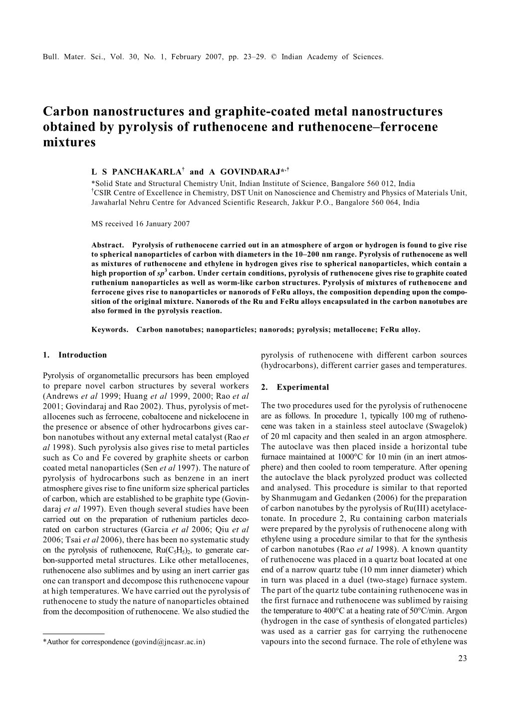 Carbon Nanostructures and Graphite-Coated Metal Nanostructures Obtained by Pyrolysis of Ruthenocene and Ruthenocene–Ferrocene Mixtures