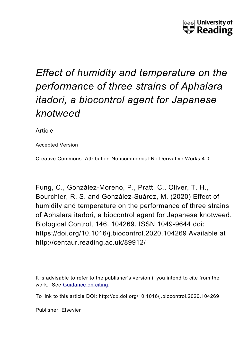 Effect of Humidity and Temperature on the Performance of Three Strains of Aphalara Itadori, a Biocontrol Agent for Japanese Knotweed