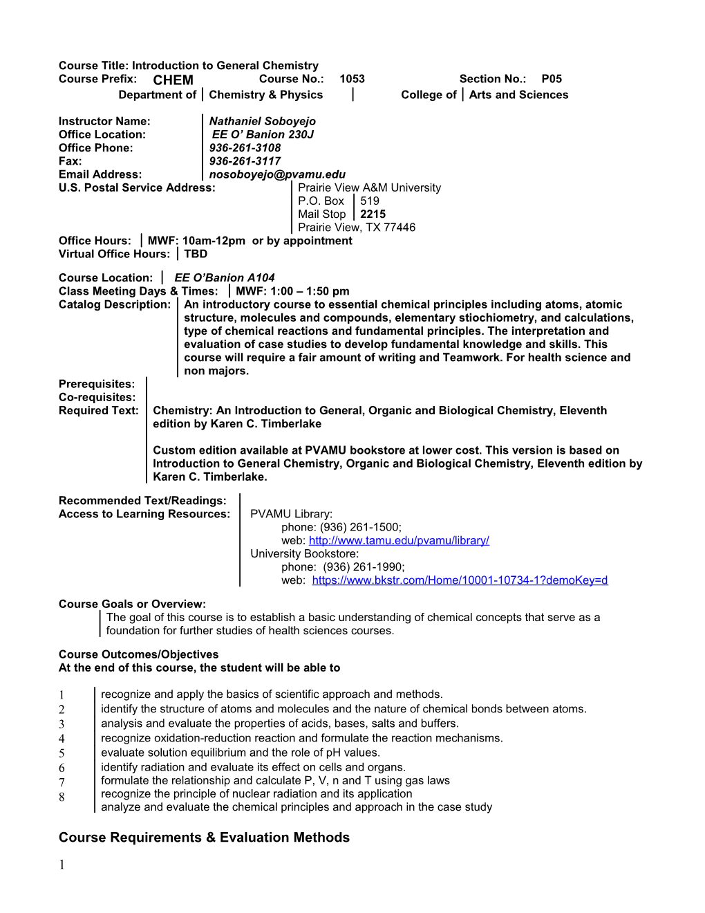 Course Title: General Chemistry