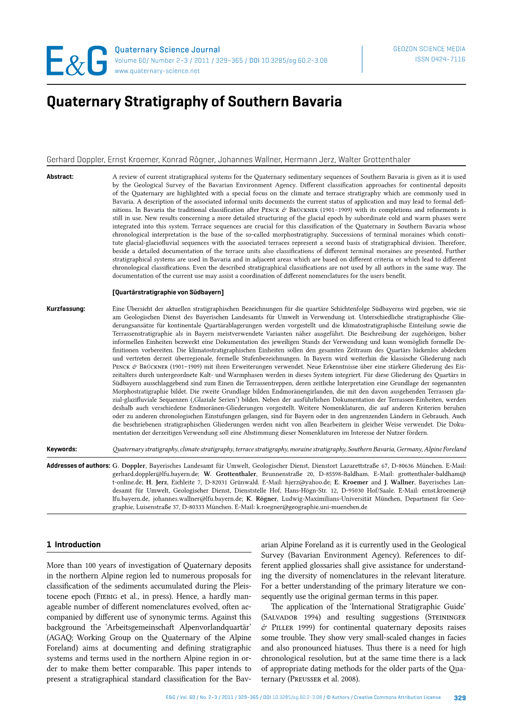 Quaternary Stratigraphy of Southern Bavaria