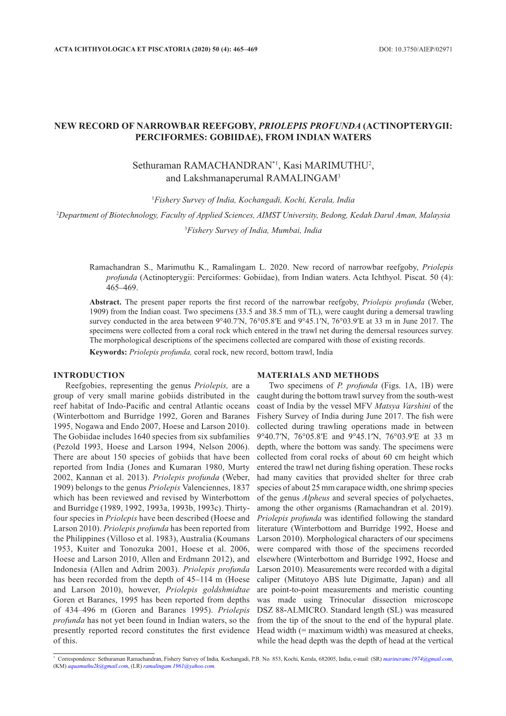 Sethuraman RAMACHANDRAN*1, Kasi MARIMUTHU2, and Lakshmanaperumal RAMALINGAM3