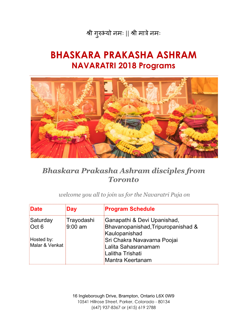 BHASKARA PRAKASHA ASHRAM NAVARATRI 2018 Programs