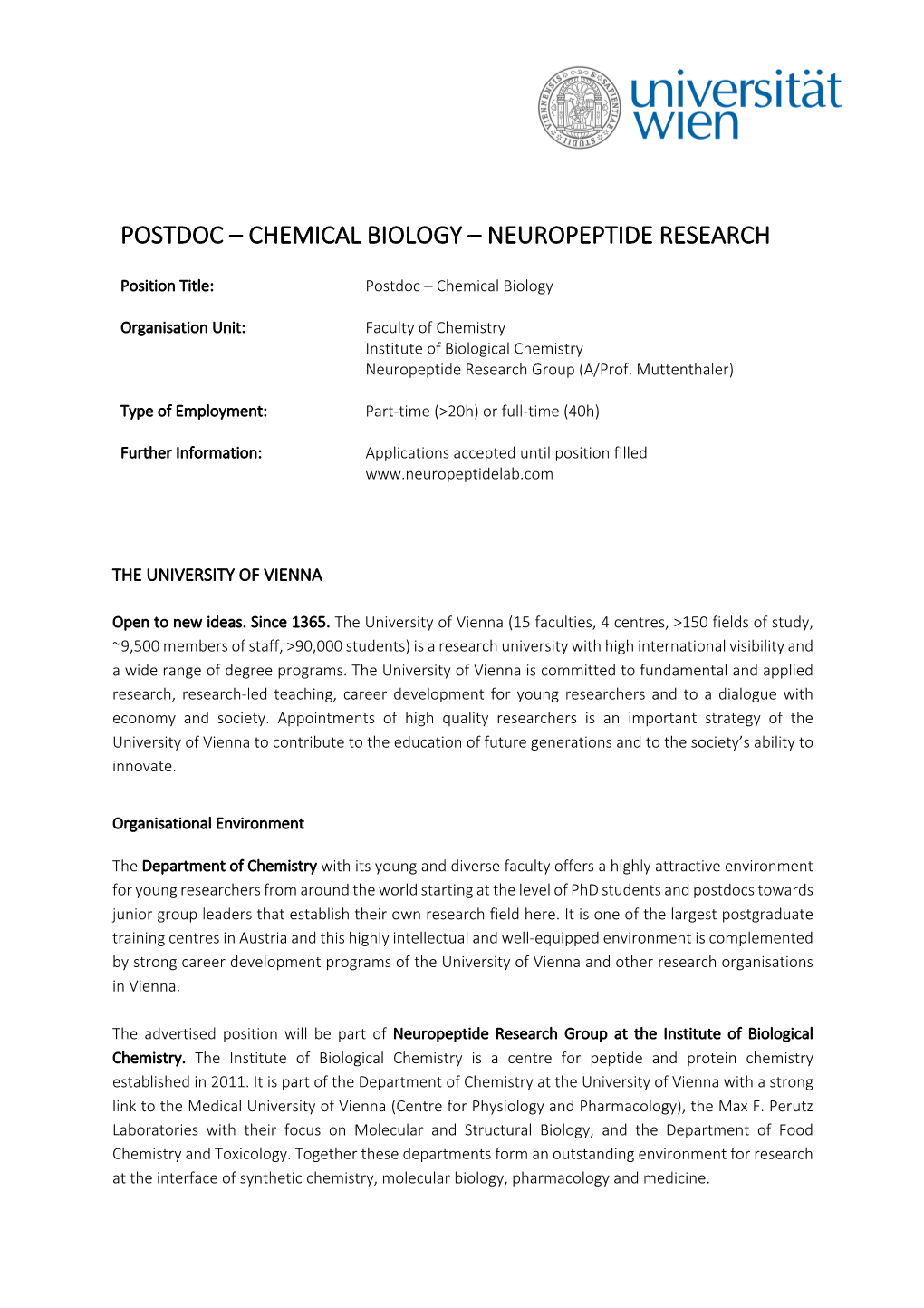 Postdoc – Chemical Biology – Neuropeptide Research