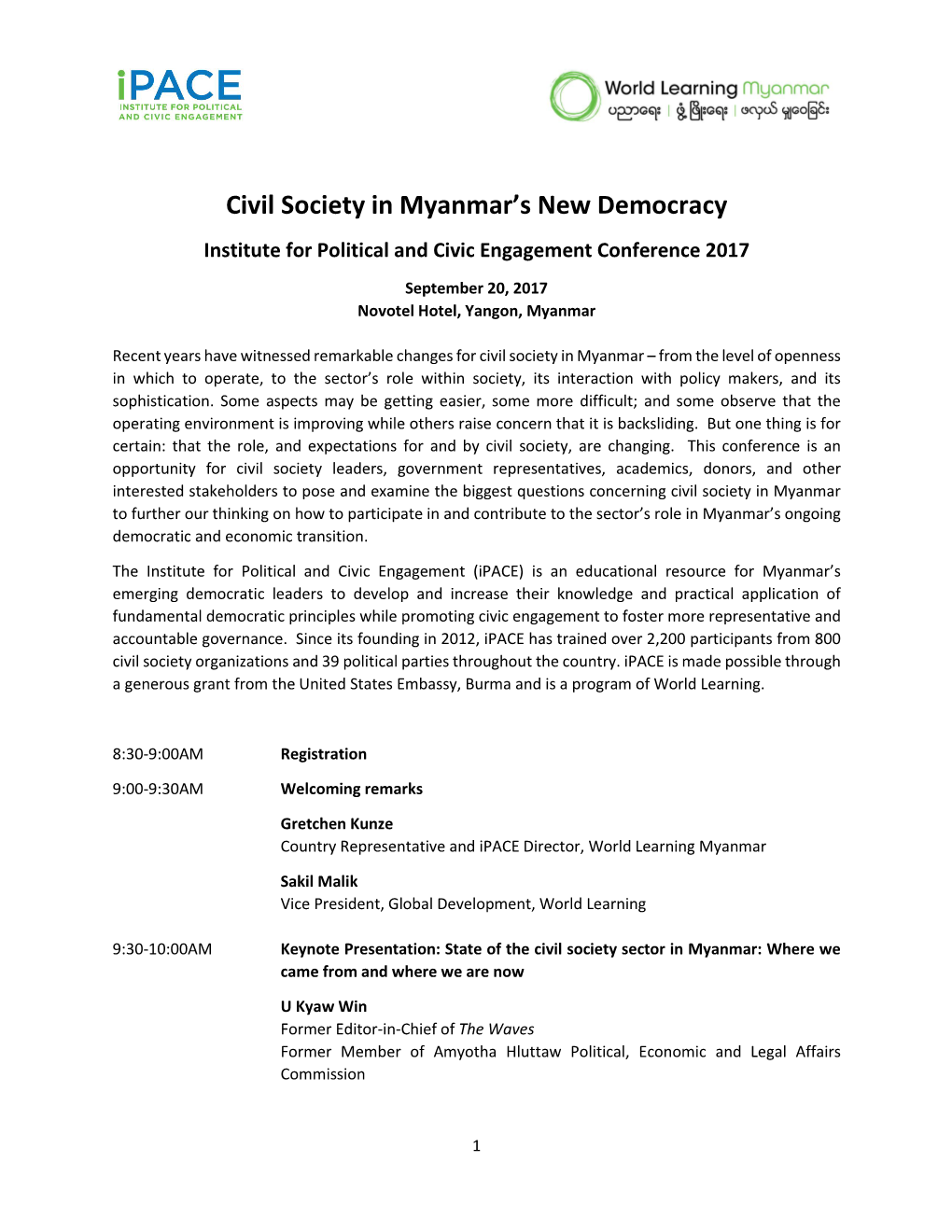 Civil Society in Myanmar Conference Agenda