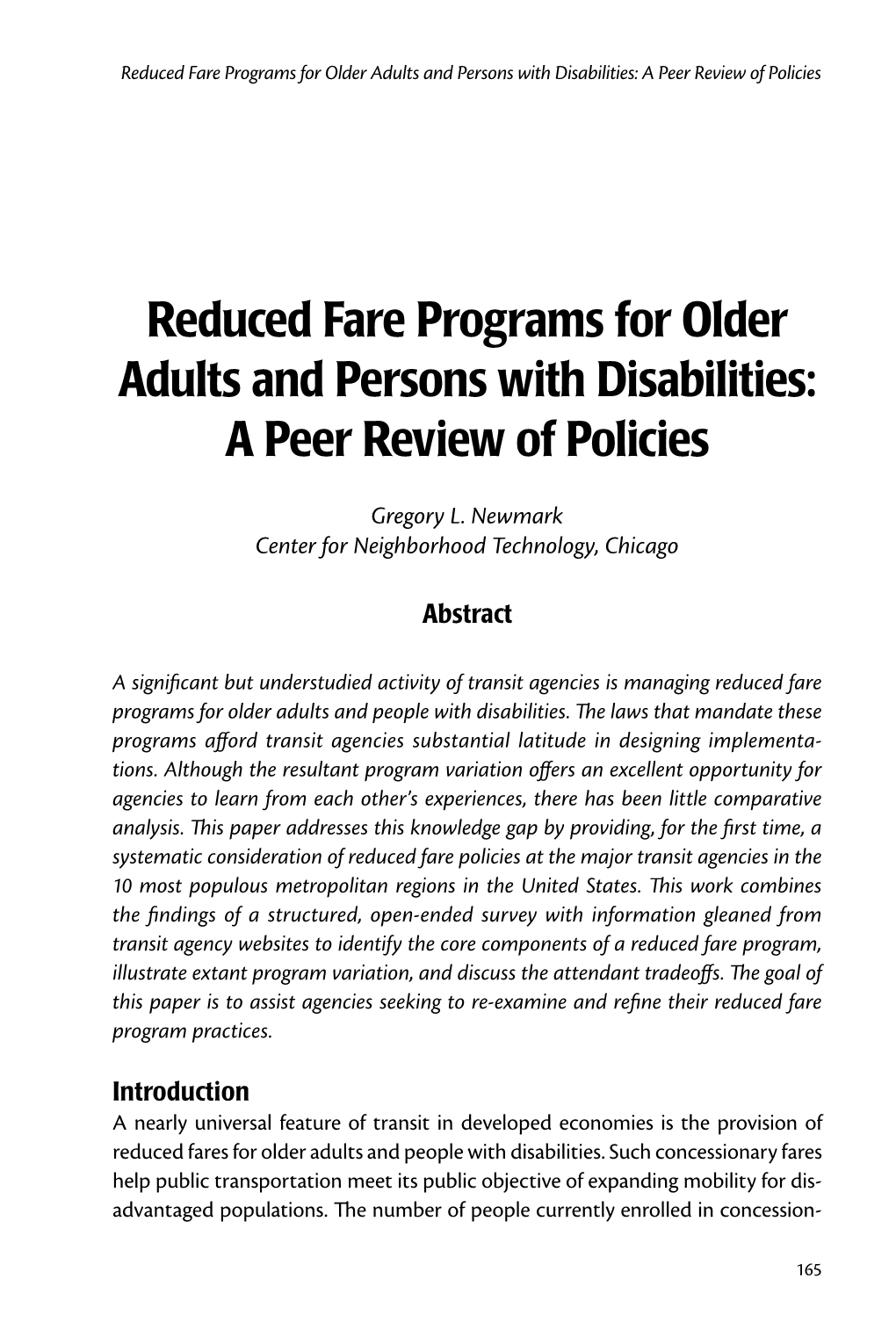 Reduced Fare Programs for Older Adults and Persons with Disabilities: a Peer Review of Policies