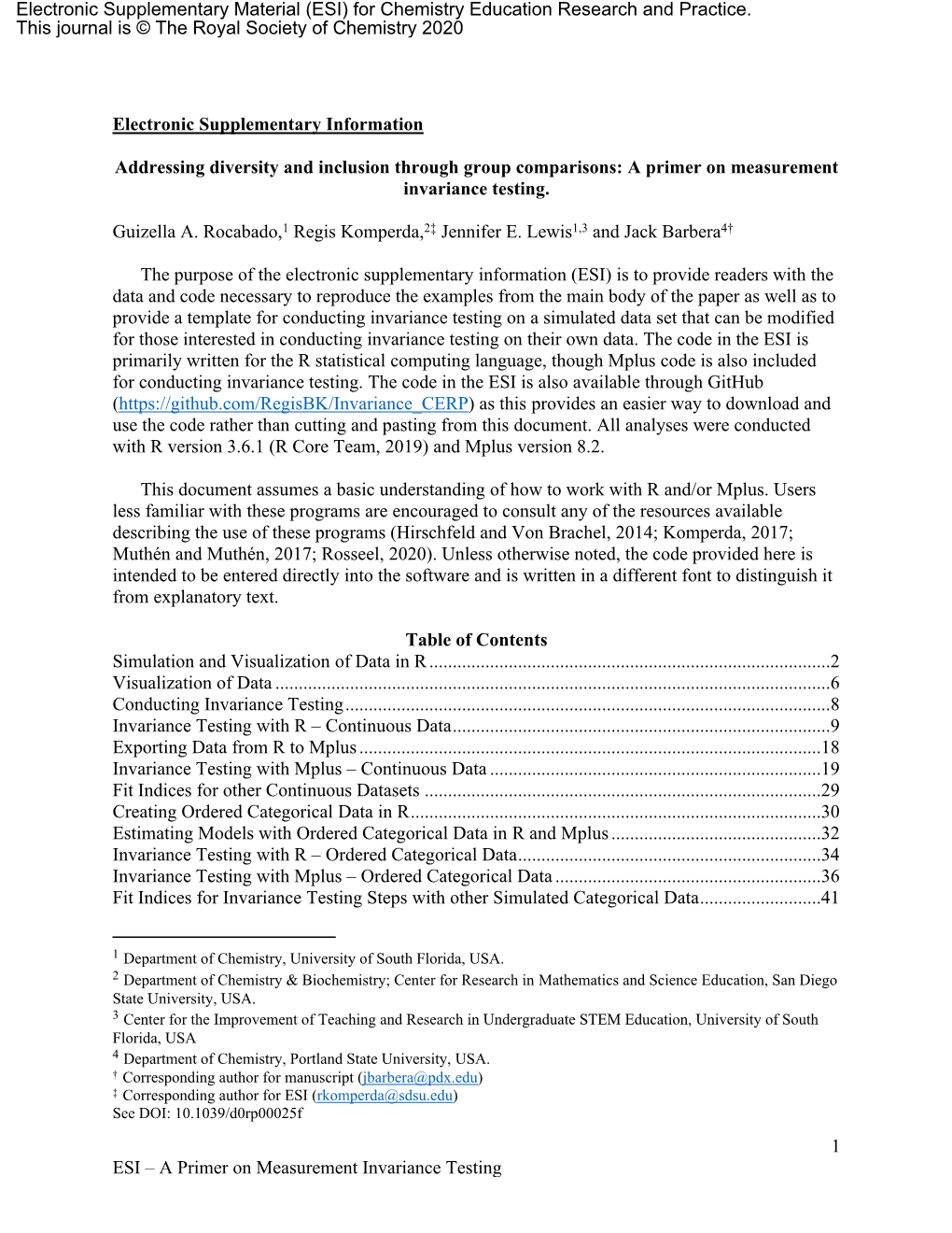 A Primer on Measurement Invariance Testing Electronic Supplementary Information Addressing Diversity and Inclusion