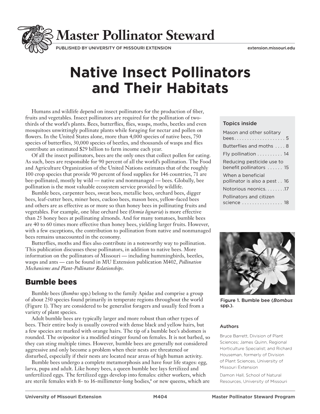 Native Insect Pollinators and Their Habitats