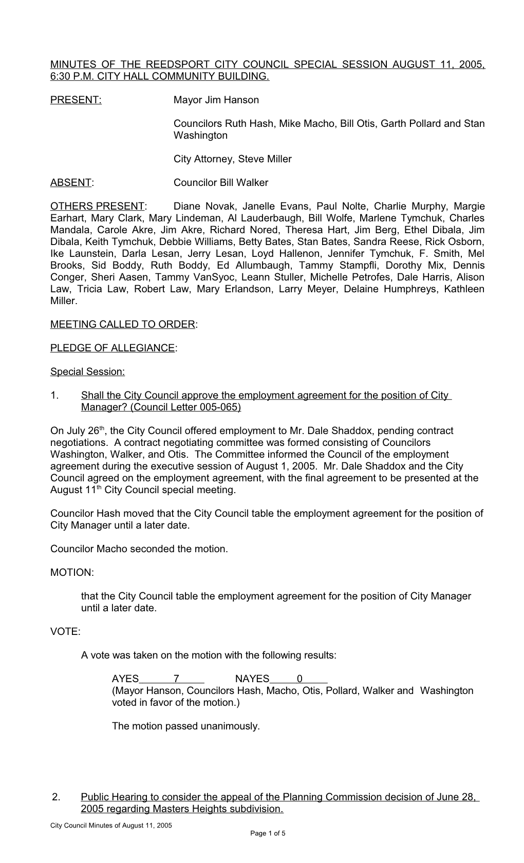 Minutes of the Reedsport City Council Regular Session April 5, 2004, 7:00 P s1