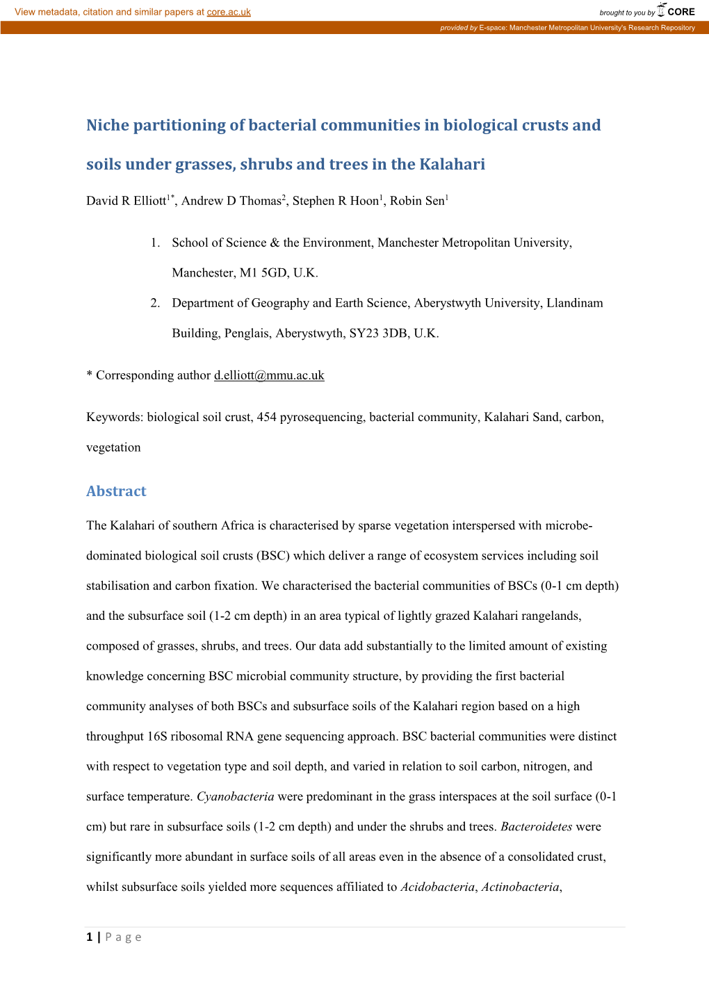 Niche Partitioning of Bacterial Communities in Biological Crusts And