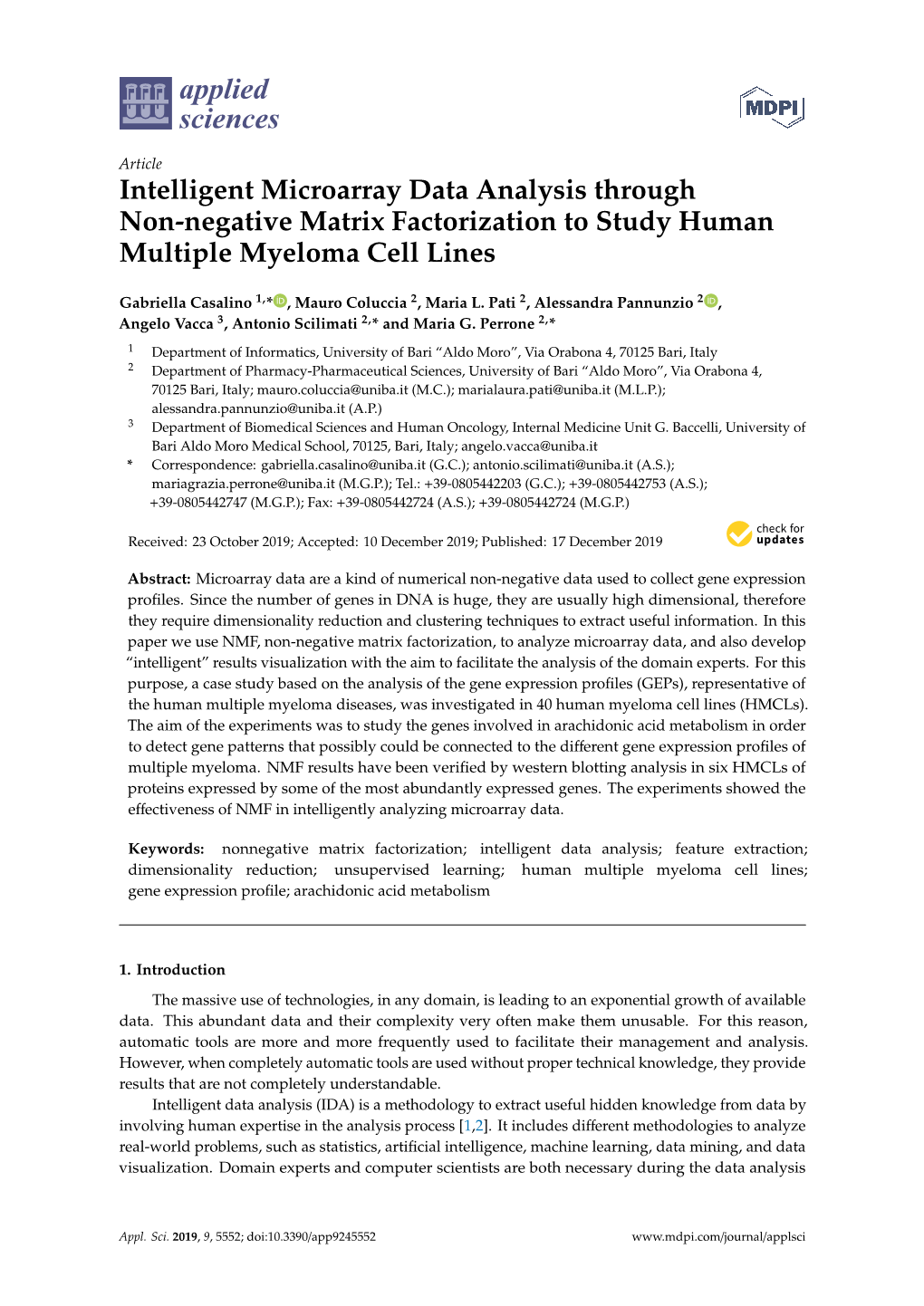 Intelligent Microarray Data Analysis Through Non-Negative Matrix Factorization to Study Human Multiple Myeloma Cell Lines