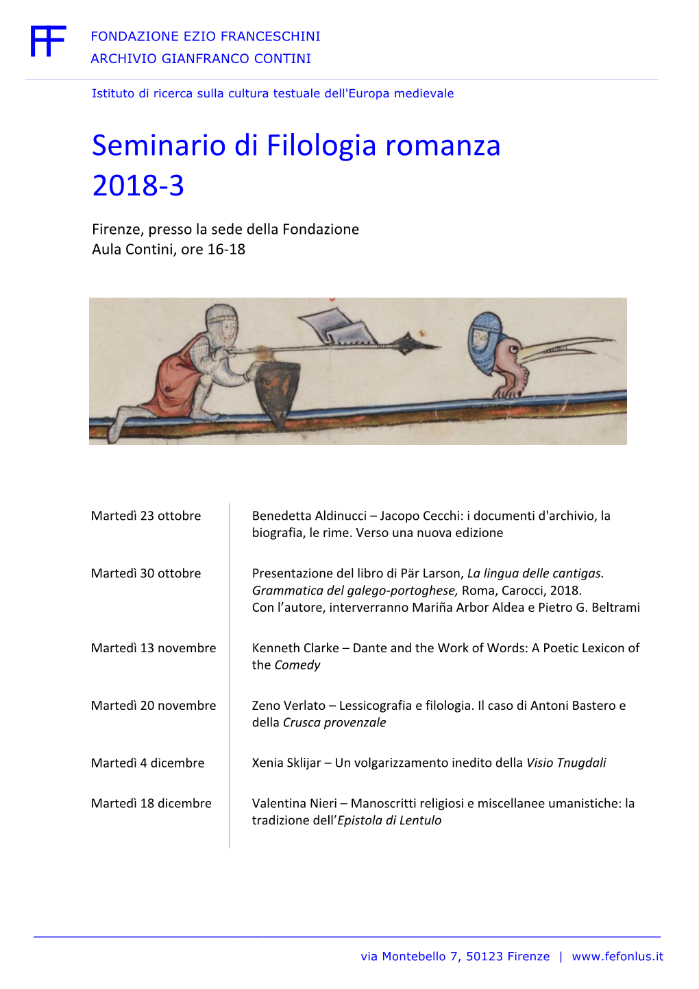 Seminario Di Filologia Romanza 2018