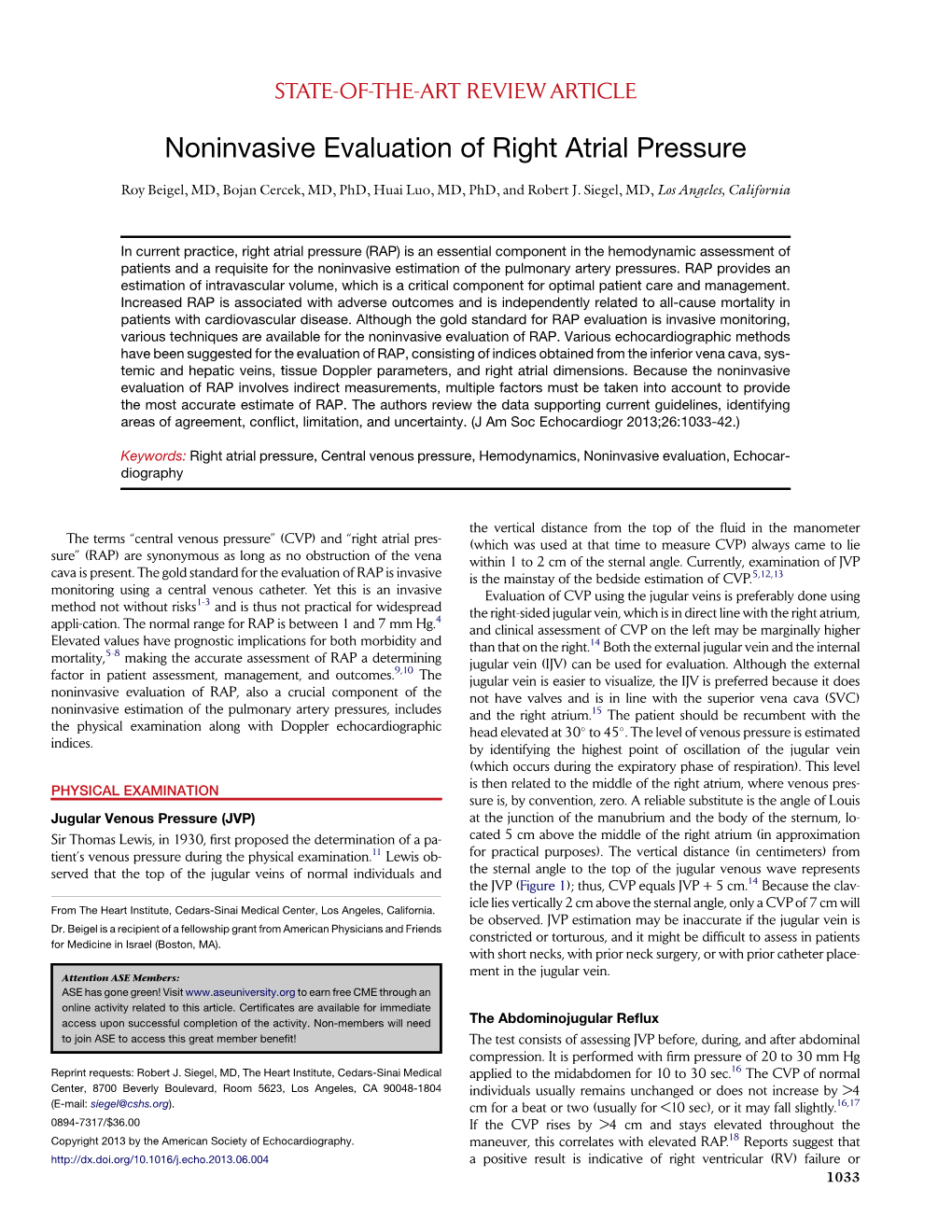 Noninvasive Evaluation of Right Atrial Pressure