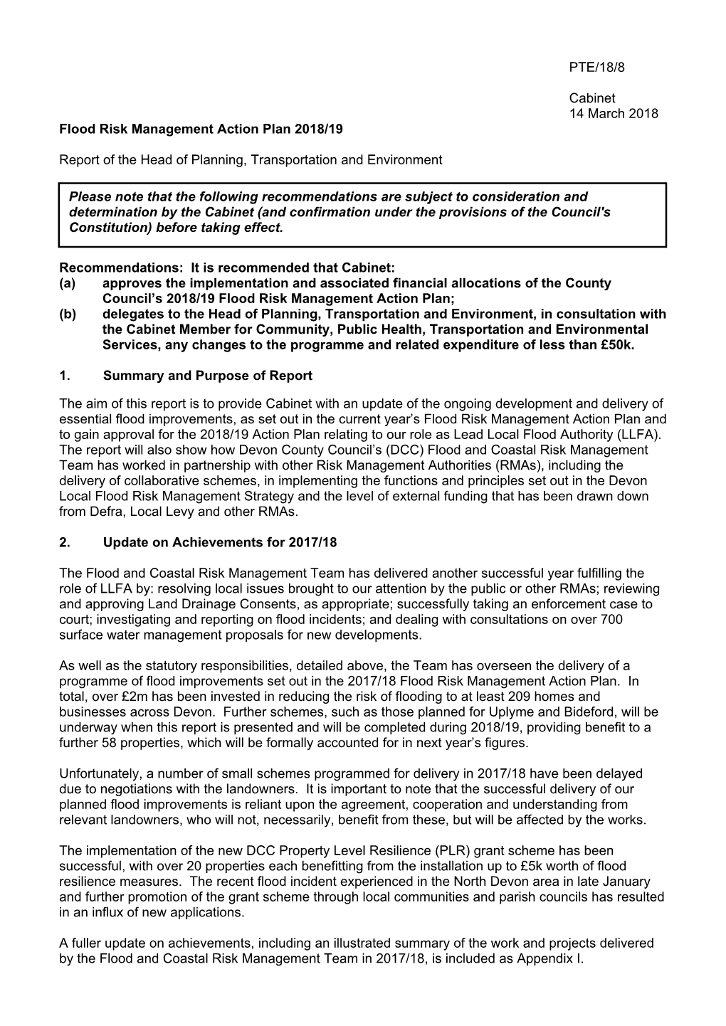 Flood Risk Management Action Plan 2018/19