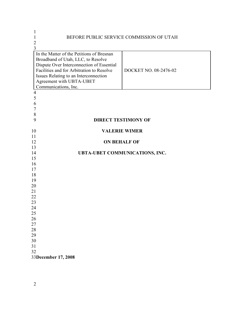 Tennessee Testmimony TELRIC 251(F)(2) Proceeding