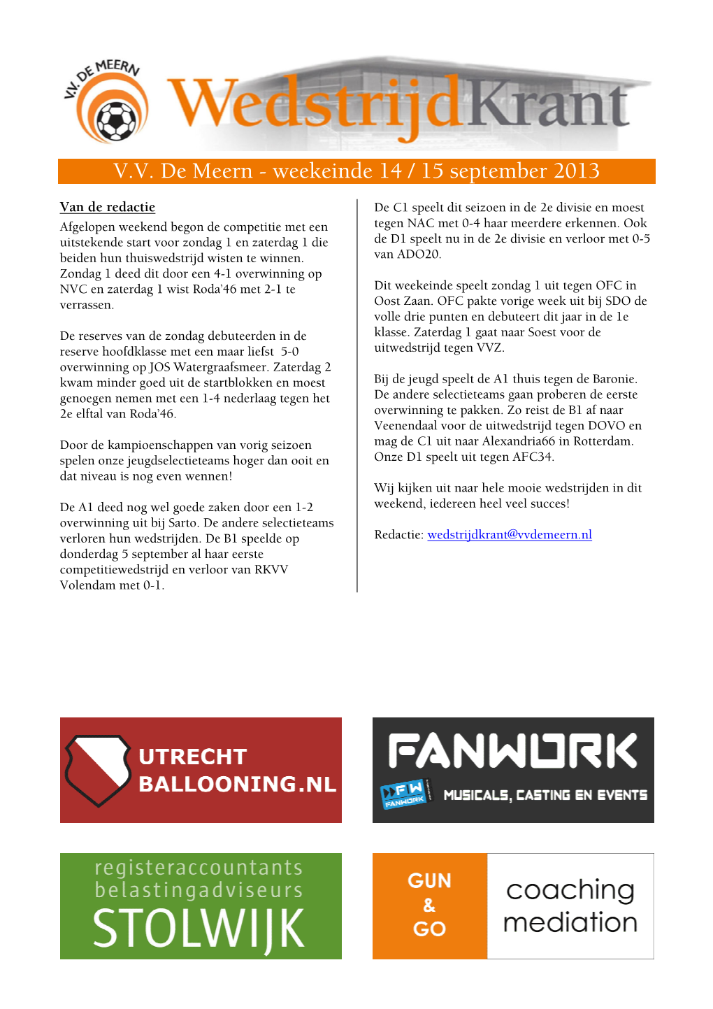 V.V. De Meern - Weekeinde 14 / 15 September 2013